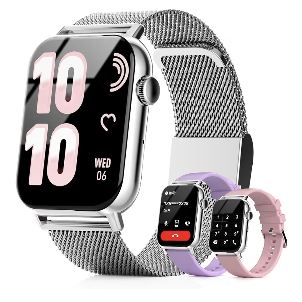 Silver Smartwatch with Interchangeable Bands